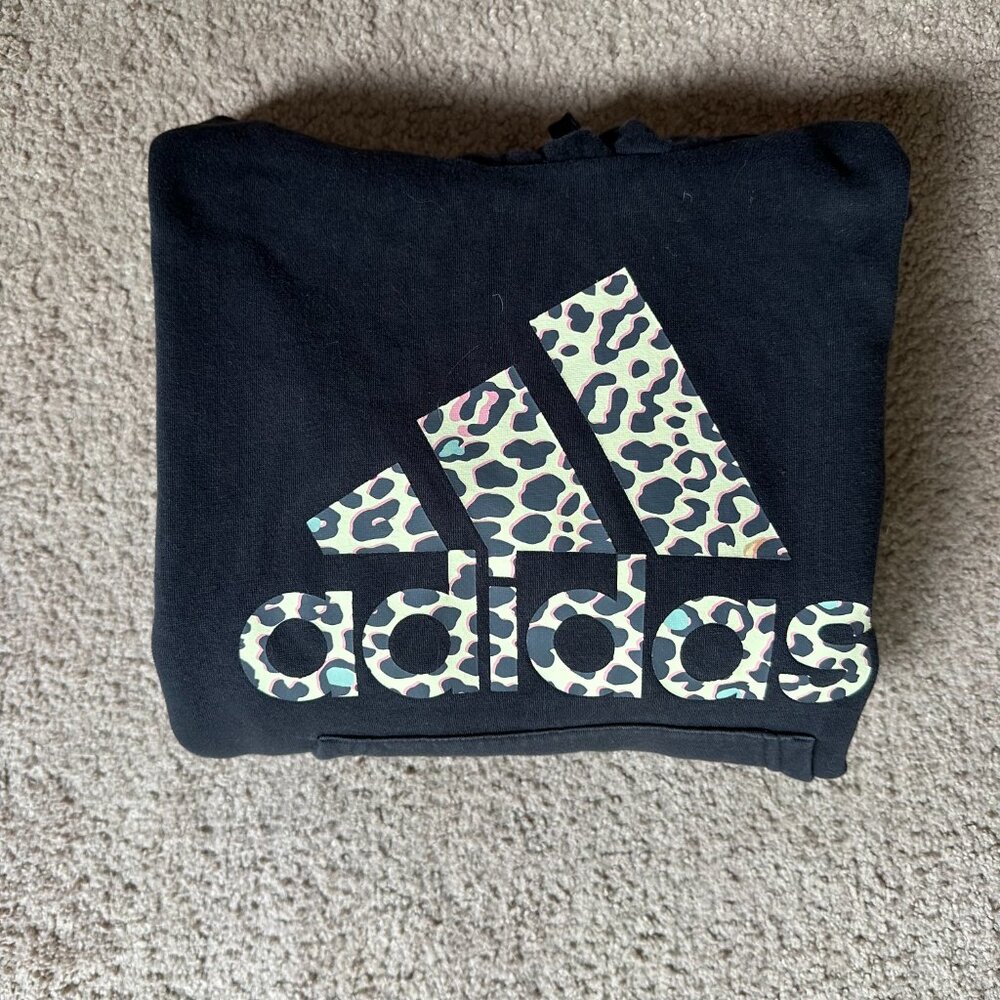 Adidas Sweatshirt Girls Large Pullover Hoodie Black Long Sleeve Pockets - Picture 11 of 11